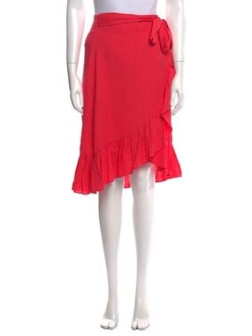 Just Bee Queen Red Wrap Skirt sarong with Ruffle Hem